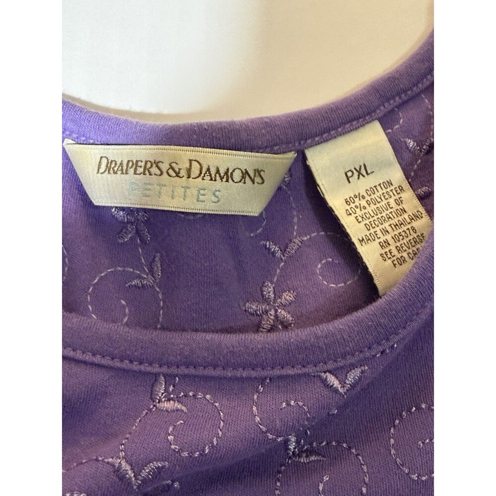 Drapers & Damons Petites PXL Purple Embroidered Floral Short Sleeve Top - Picture 5 of 6